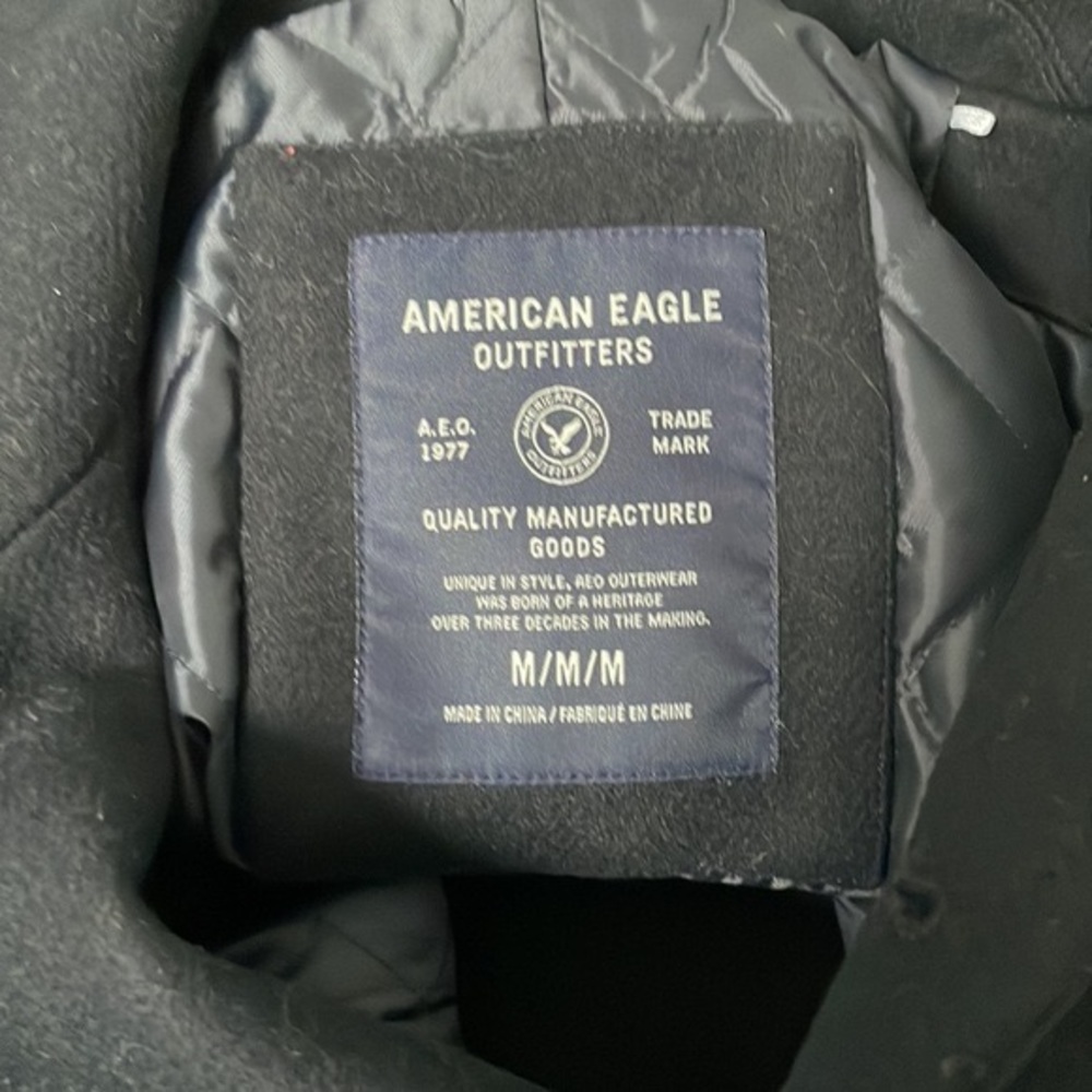 American Eagle Outfitters, navy blue, Men’s pea coat in size M. Worn once. - Picture 6 of 6